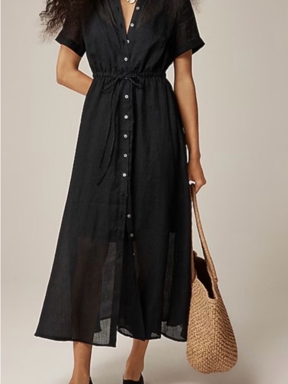 J. Crew Black Button-Front Maxi Dress